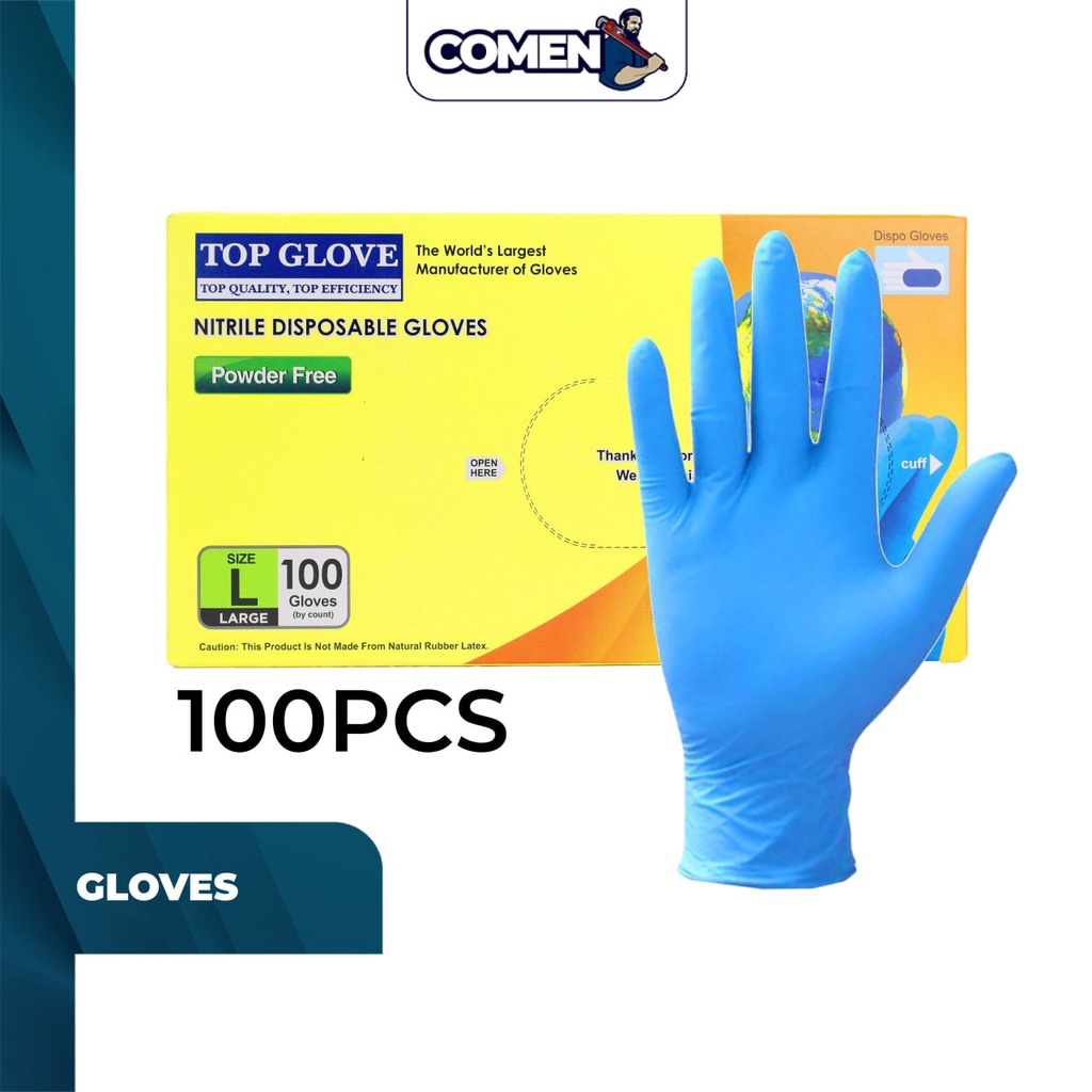 TOP GLOVE Disposable Gloves 100 PCS Powder Free Rubber Nitrile Hand