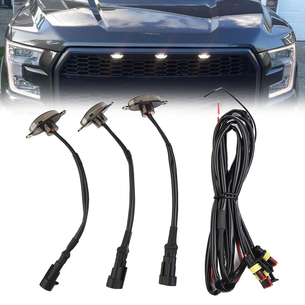 3X Smoked LED Front Grill Grille DRL Lights White For Ford For Toyota