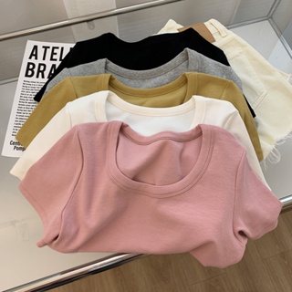 European and American Women's Fashion Summer Cotton Solid Round Neck Sport  Crop Top Short-Sleeved T-Shirt - China T-Shirt and T Shirt price