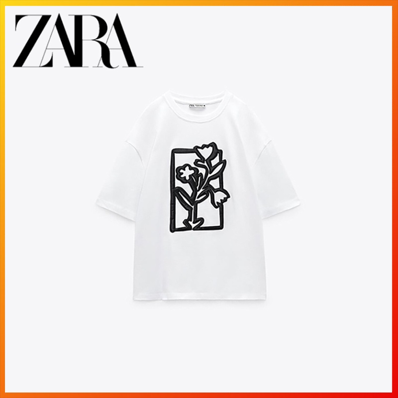 ZARA new women's clothing contrast color flower print Tshirt Shopee