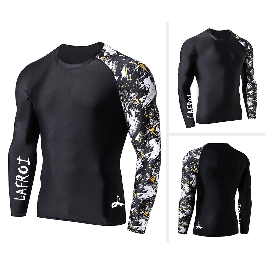 LAFROI Men's Long Sleeve SwimSuit Fit Compression Rash Guard Sportswear Gym Clothes Fitness Rush 
