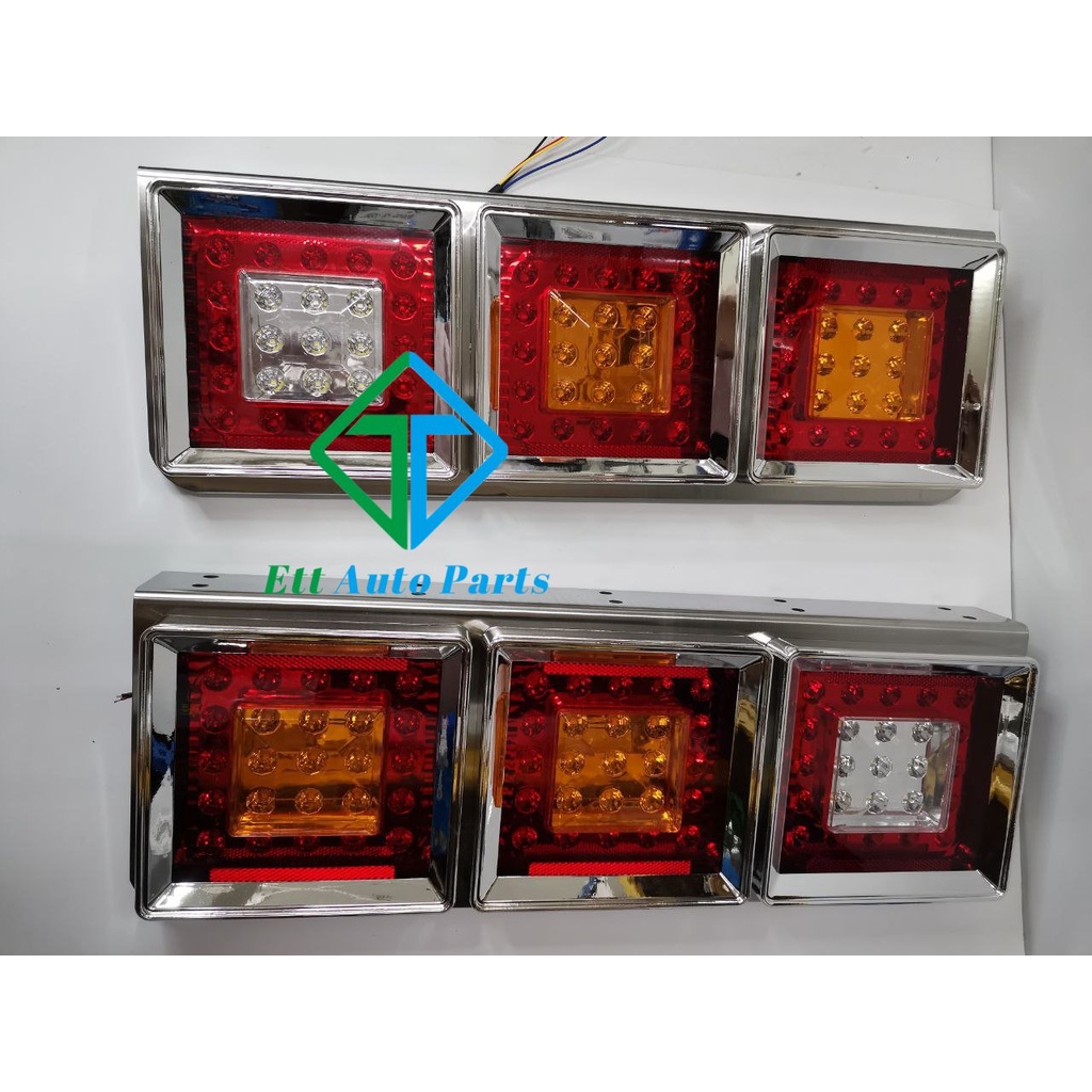 LAMPU LORI LED 12V/ 24V CHROME SQUARE Brake/Signal/Reverse Hino Nissan UD Fuso Lorry LED Tail