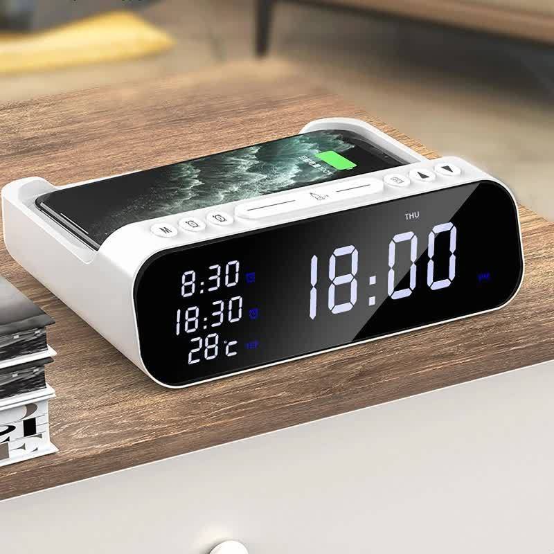 15W Wireless Charger Alarm Clock Bluetooth Speaker LED Smart Digital ...