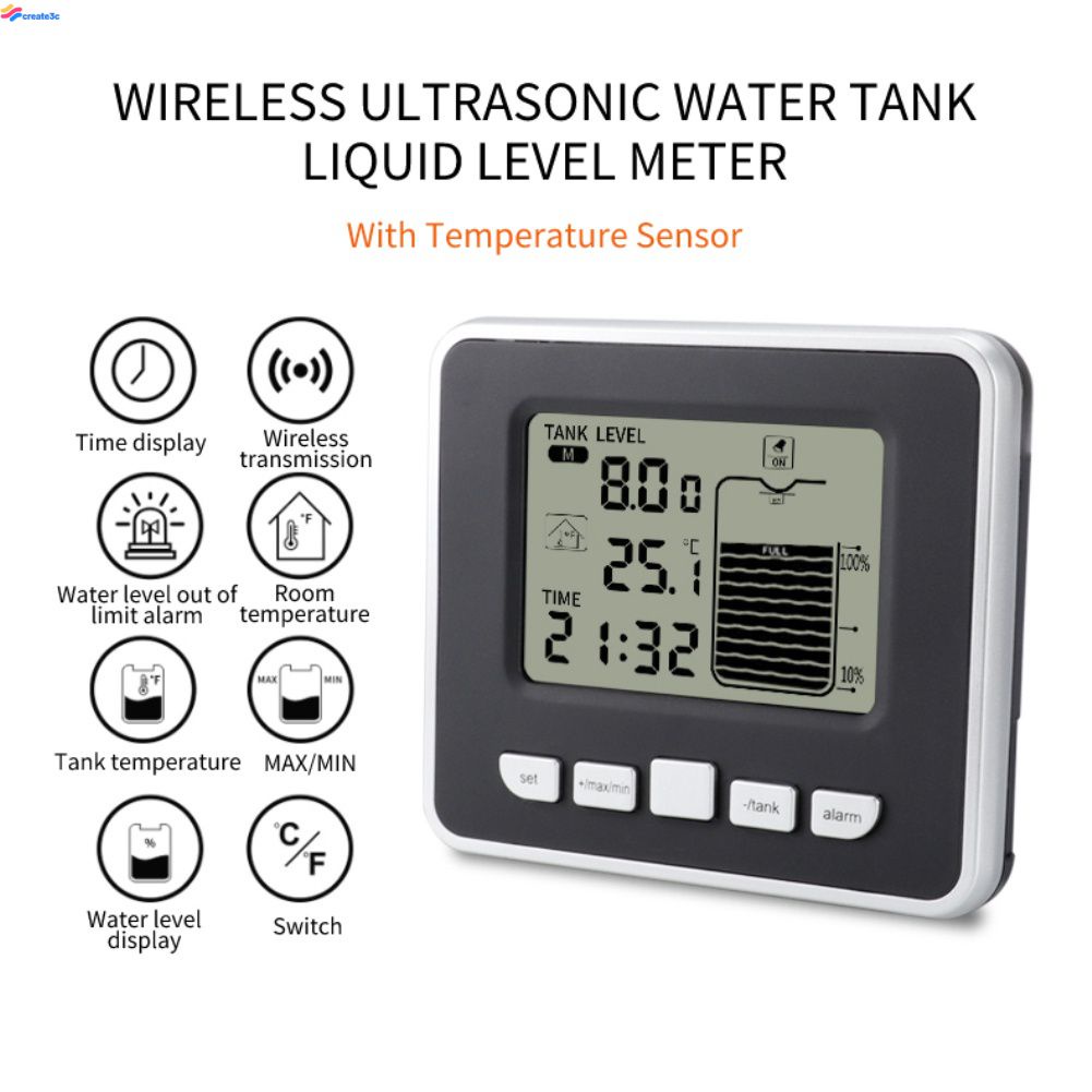 Ts Ft Water Level Alarms Ultrasonic Wireless Water Tank Liquid Depth Level Meter Sensor Gauge