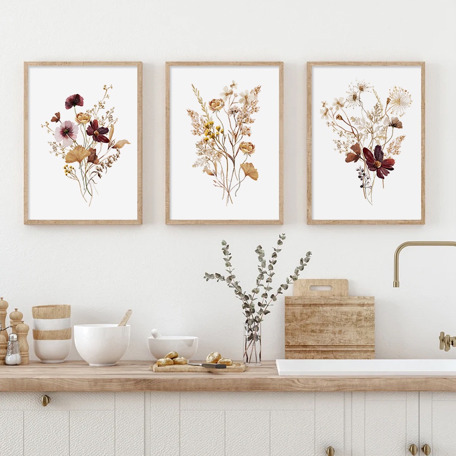 Boho Wildflower Watercolor Botanical Posters Wall Art Canvas Painting ...