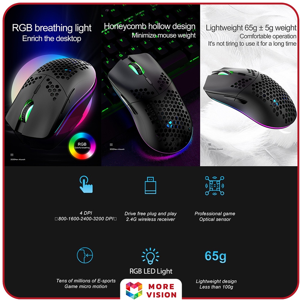 XUNFOX XYH80 Hollow Honeycomb 3200DPI Wireless 2.4Ghz Gaming Mouse ...