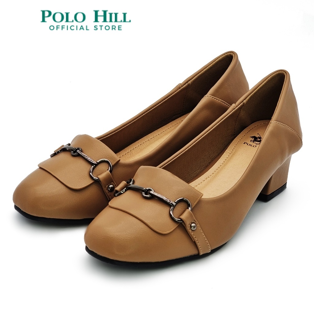 POLO HILL Ladies Horsebit Decor Round Toe Heels PLSH-LS5155 (Blue/Brown ...