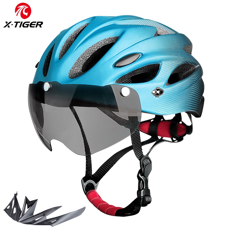 XTIGER Adult Bike Helmet with LED Rear Light Dual Mode Goggle Cycling