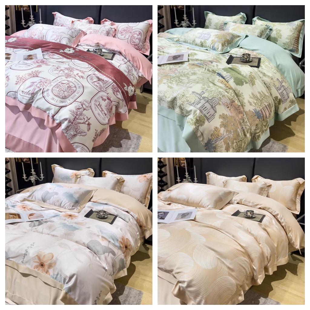 4 IN 1 Nordic Light Luxury Style Ice Silk Bed Sheet Set Fashion Flowers
