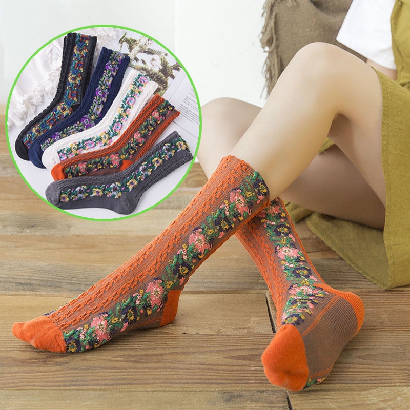 5 Pairs Women Vintage Floral Lacework Socks main image 1