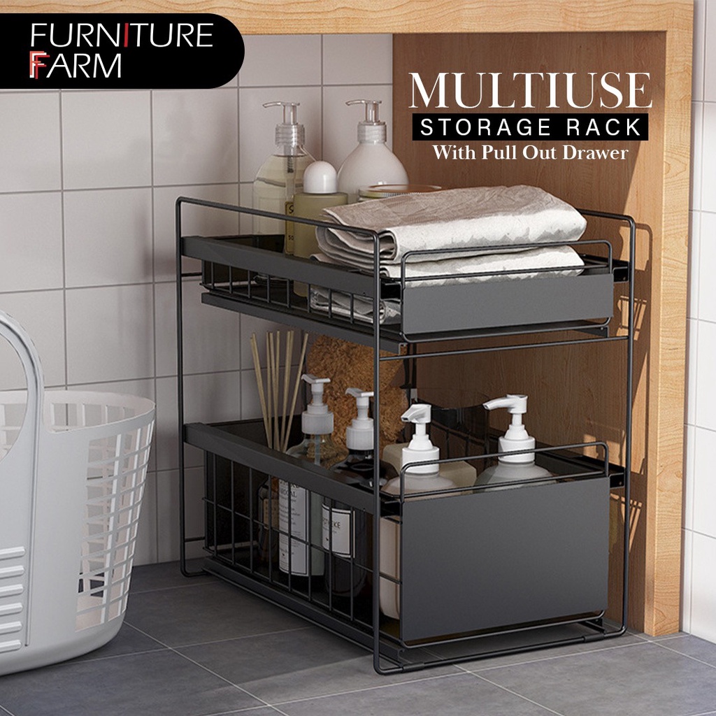 F&F: 2 Tier / 3 Tier Space Saving Kitchen Top Storage Rack With Pull ...