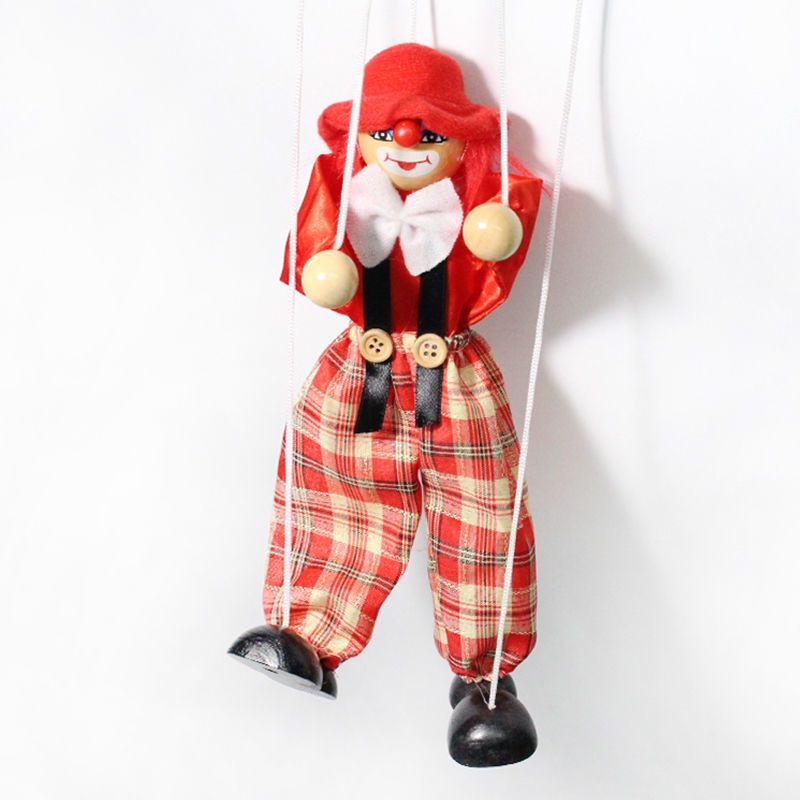 Children's Clown Pull Line Puppet Crafts Stall Toy Wooden Pull Line ...