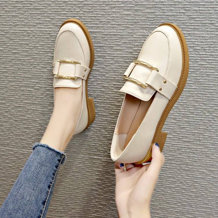 (Size 35-39) Women's small leather shoes, medium heel anti-slip thick ...