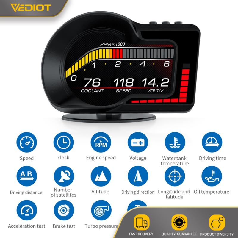 OBD+GPS OBD2 Digital Multi Meter Turbo Timer Gauge Alarm Speed display
