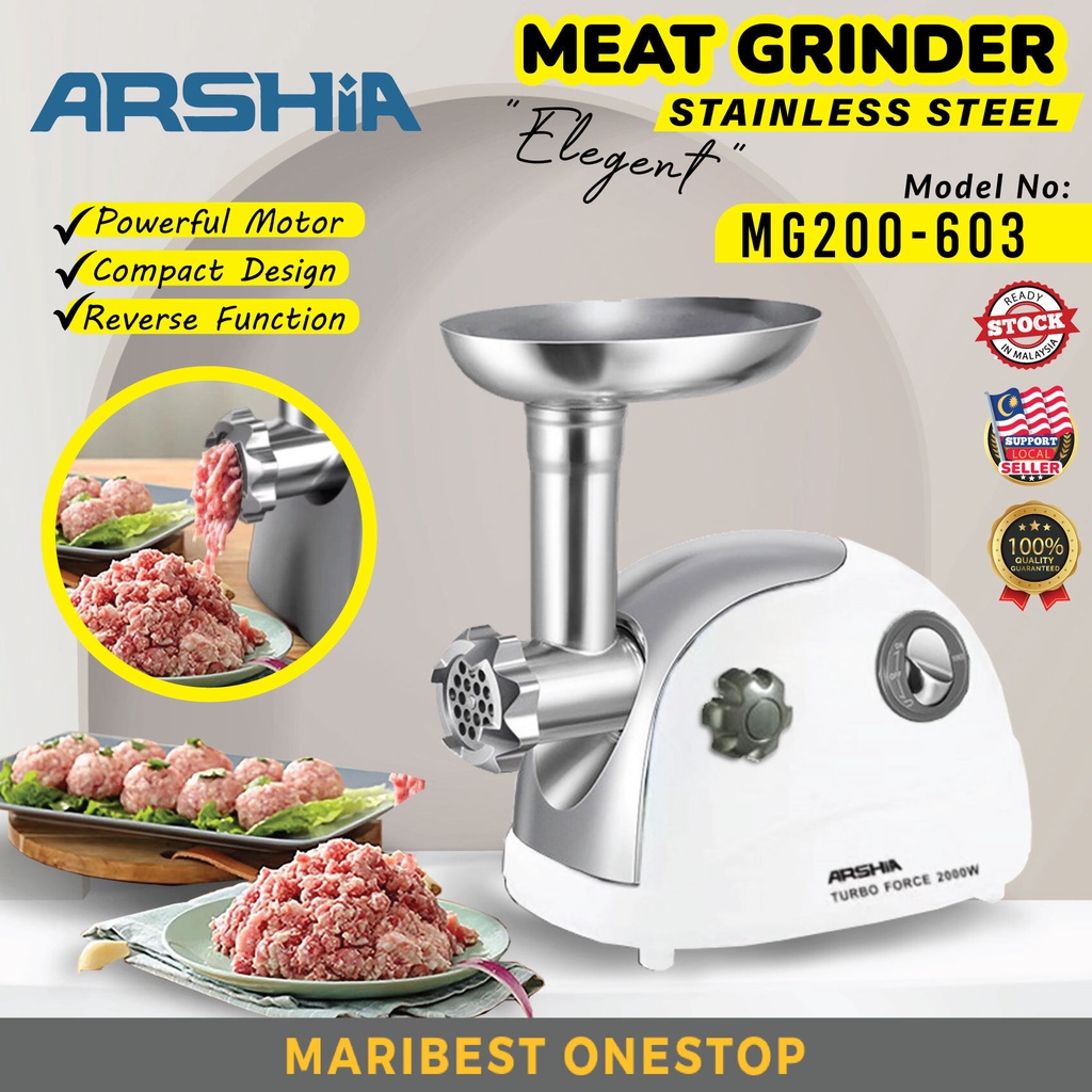ARSHIA MG200603 Meat Grinder Stainless Steel Heavy Duty Electric