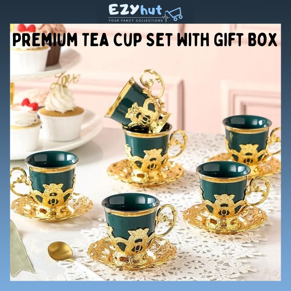 12pcs Premium Luxury Teacup Set With Gift Box Tea Cup Gift Set Cawan