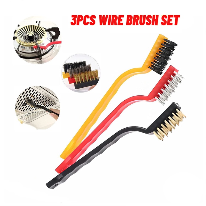 3pcs Gas Stove Wire Clean Wire Brush Set with Steel Brass Nylon Bristle ...