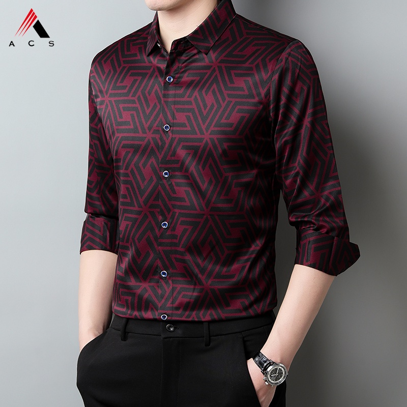 New Fashion Shirt Men's Long-sleeved Shirt with Pattern | Shopee Malaysia