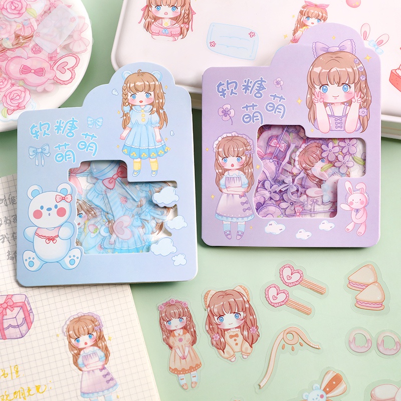45 Pcs Lovely Cartoon Girl Stickers Pack Student Decorative DIY ...