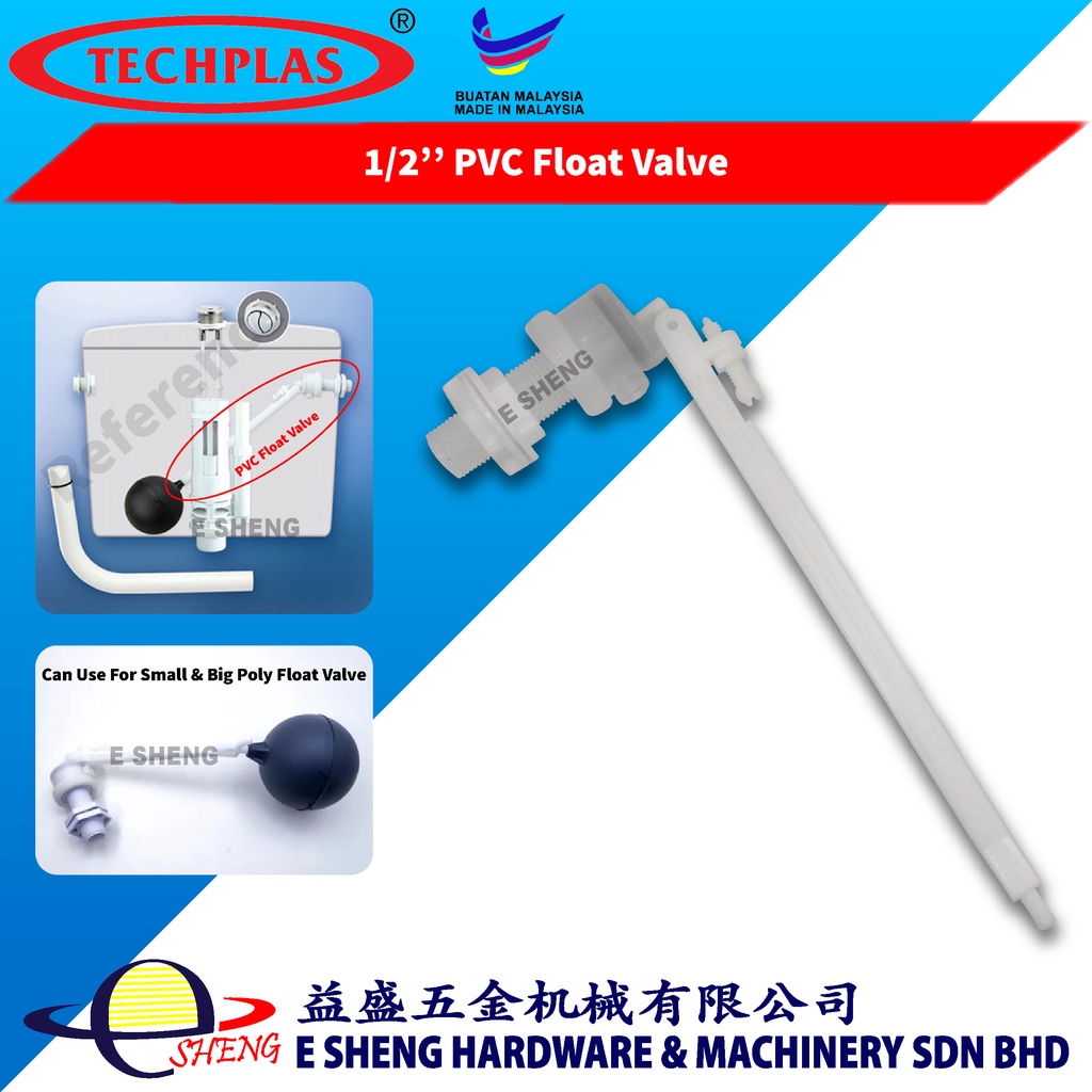 Techplas 1/2'' PVC Float Valve 9'' Length Toilet Cistern PVC Inlet