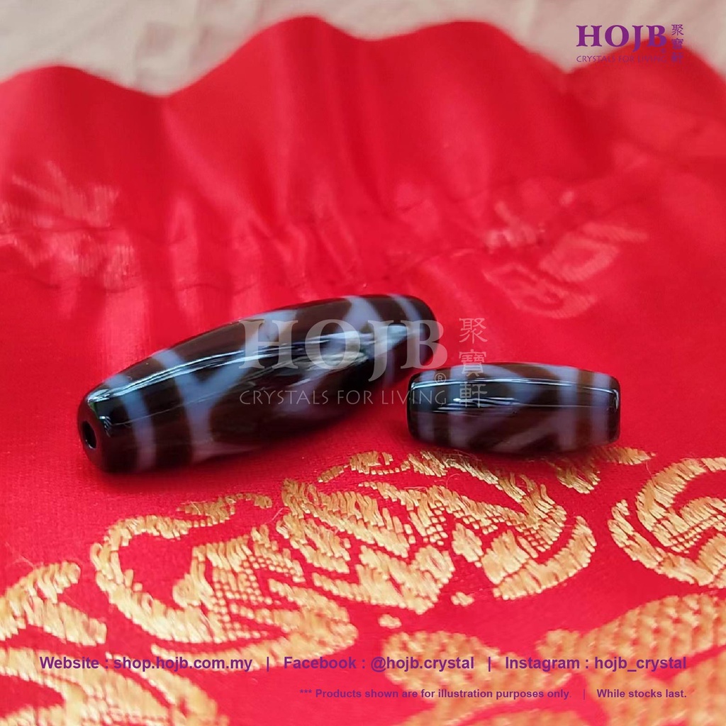HOJB Tibetan Pure Dzi with Peak Motif 20-30mm 聚寶軒西藏至纯天珠