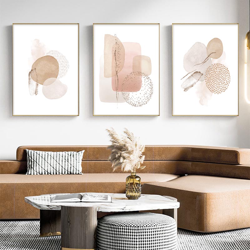 Abstract Watercolor Beige Pink Gold Poster Boho Canvas Print Painting