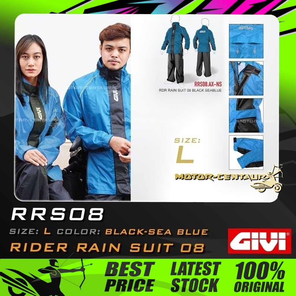 BAJU HUJAN GIVI RIDER RAINSUIT/RAINCOAT 08 RRS08 L BLACK-SEA BLUE ...