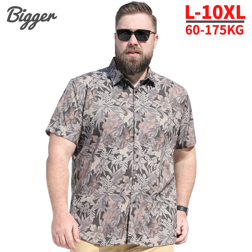 10XL Men Short Sleeve Floral Oversize Summer Top Loose Thine Print ...