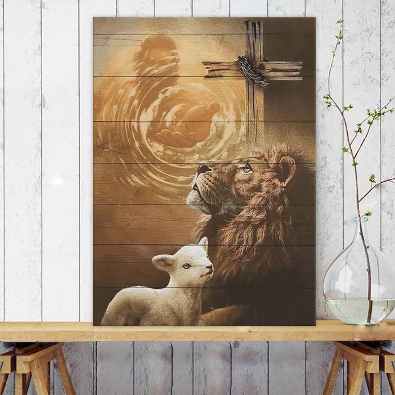 Jesus Lion and Lamb Canvas Wall Art Christian Lion of Judah Religious ...