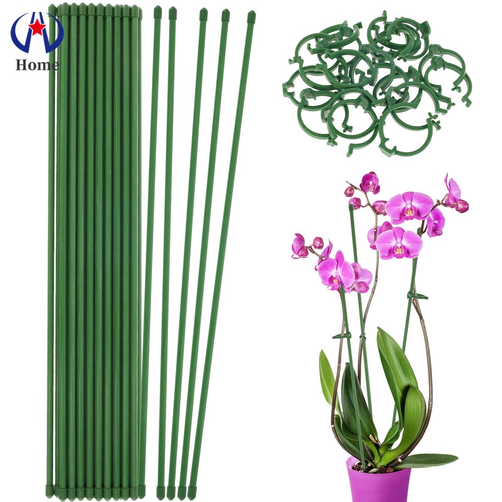 20 Pack Plant Support Stakes with 20pcs Clips 18 Inch Reusable Single ...