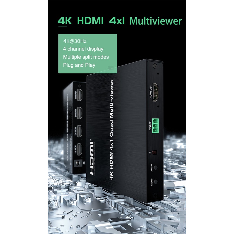 4K HDMI 4x1 Multiviewer Seamless Switcher Quad Screen Multi Viewer