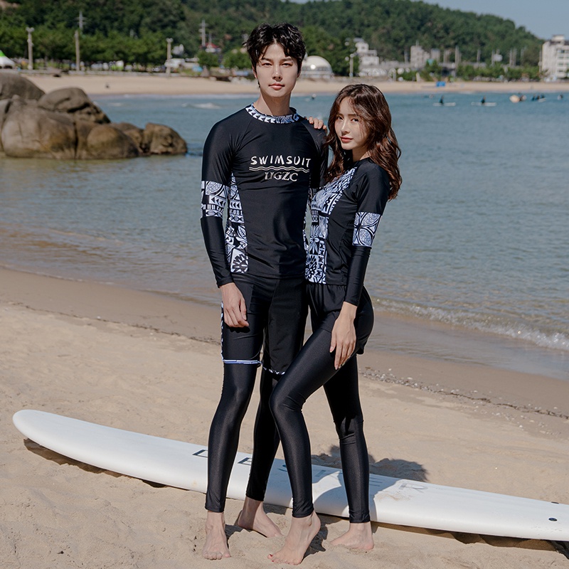 Women Four-pieces Long Sleeve Swimsuit Men Three-pieces Swim Shirt and  Leggings Couple Swim Suits UV protective Swimming Suit Diving Snorkeling  Beach