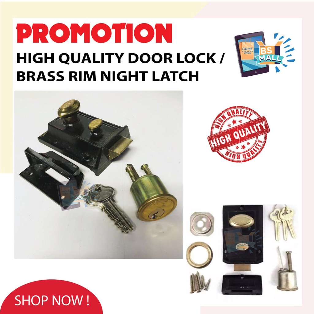 BS MALL High Quality Brass Rim Night Latch Door Lock / Kunci Pintu ...