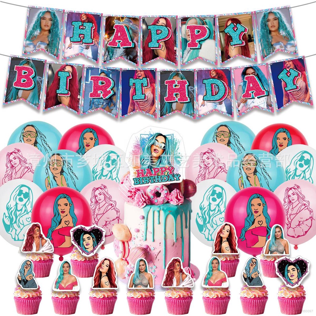 SQ2 Karol G Theme kids birthday party decorations banner cake topper