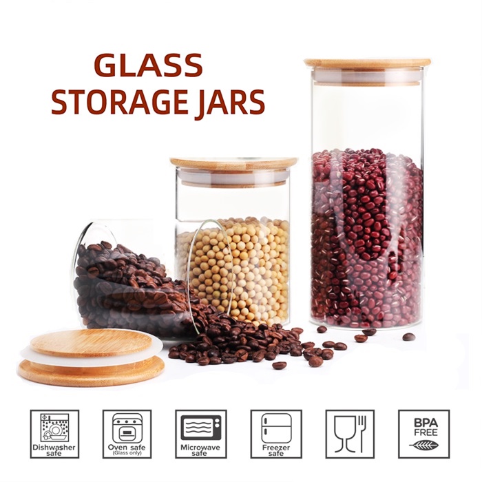 Cookie Jar Glass Kitchen Canisters With Airtight Bamboo Lid Glass Storage Jars For Kitchen