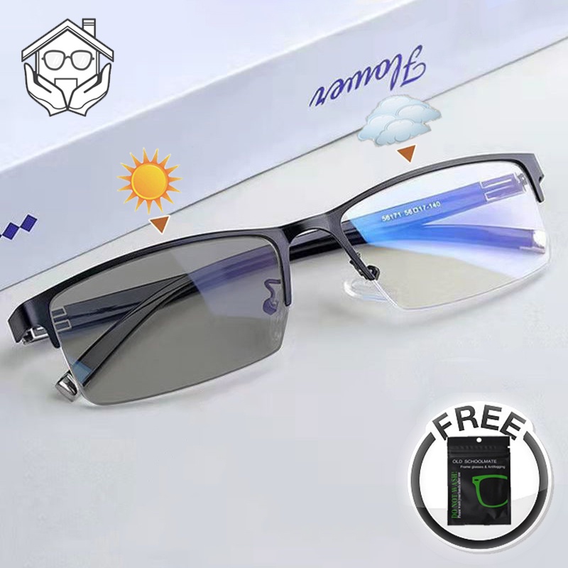 Anti Radiation Photochromic Half Frame Business Eyeglass For Women Men Replaceable Lens 3933