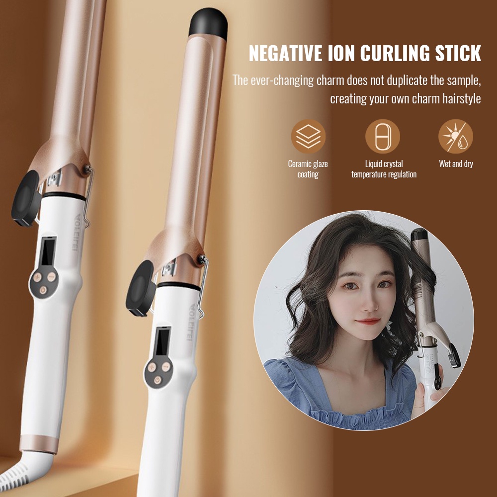 38mm Professional Hair Curler, Ceramic Tourmaline Curl Wand Barrel