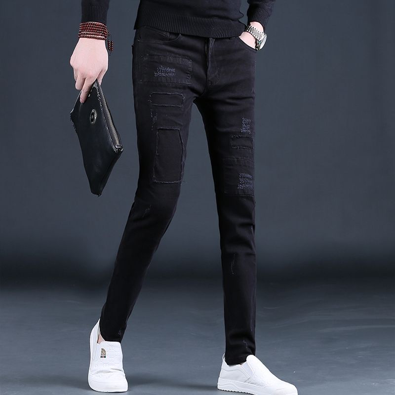 Ripped Men's Spring Street Wear Stretch SlimFit Skinny Pants Casual Trousers Black Men Shopee