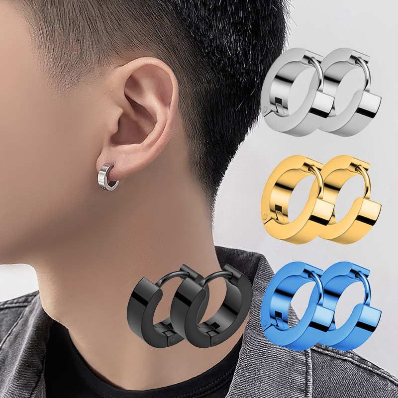 3 Paia Orecchini Huggie Uomo Donna Acciaio Doppia Croce Punk Drop Hoop