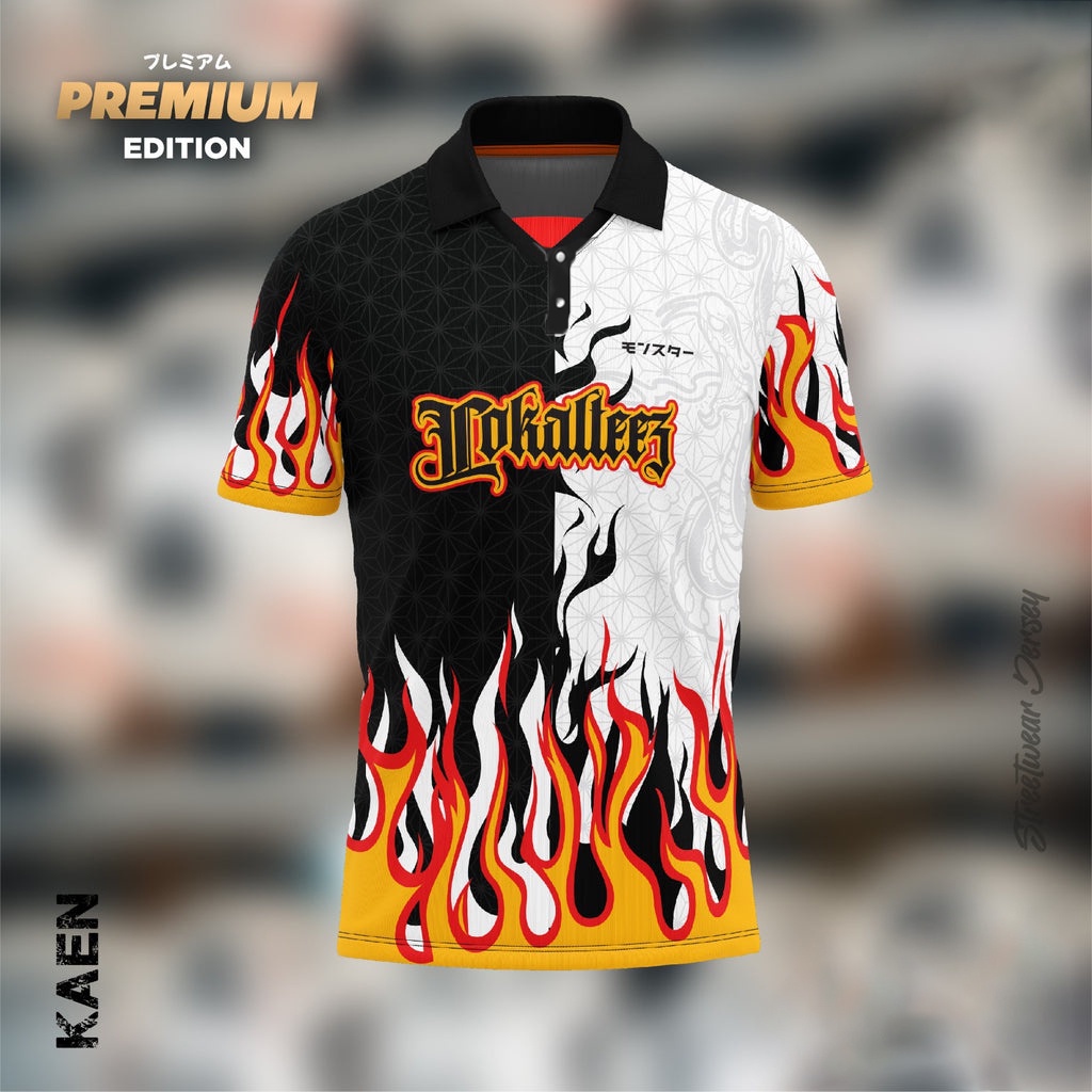 JP35 Japanese PREMIUM KAEN FLAME Retro Collar Jersey Streetwear 280gsm