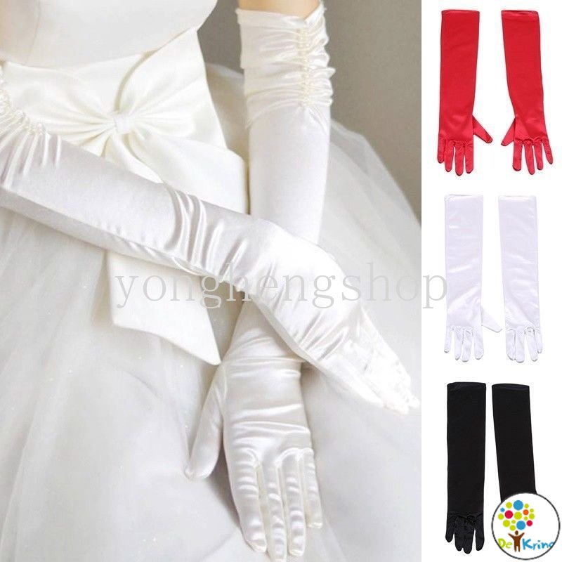 DK Women's Evening Party Formal Gloves Solid Color Satin Long Finger