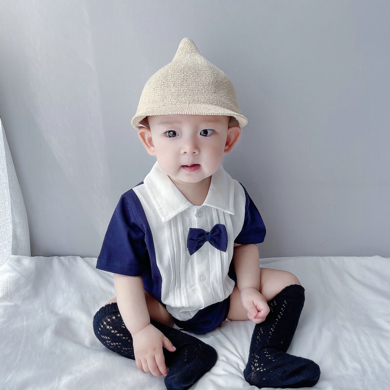 Summer New 024 Months Baby Boys Girls Romper British Bow Tie Style