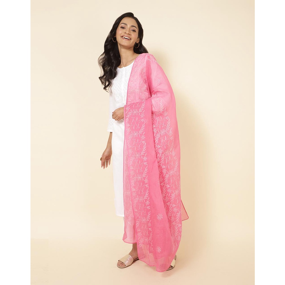 Baby Pink Embellished Silk Blend Dupatta main image 0