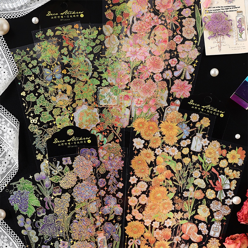 Journamm 3pcs/pack PET Stickers Floral Sticker DIY CUT Collage ...