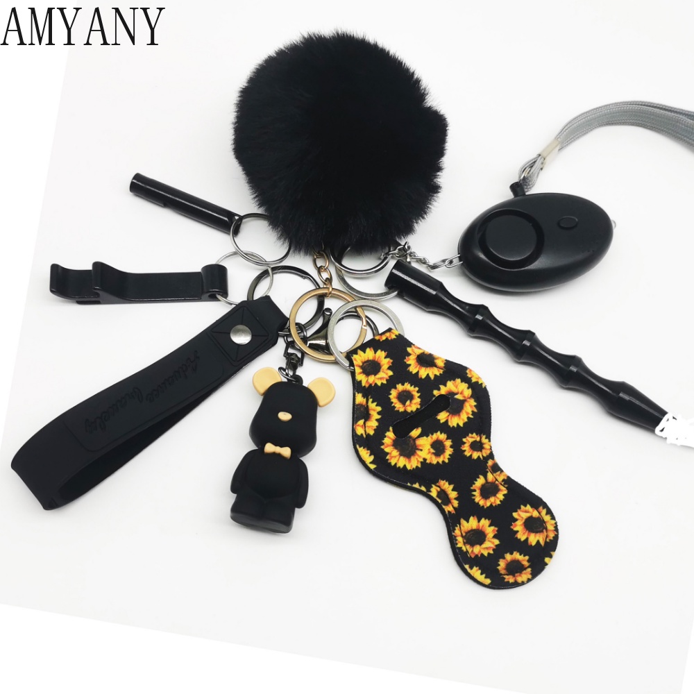 Keychains Kit for Girls with Personal Safety Alarm, Pom and Wirstlet