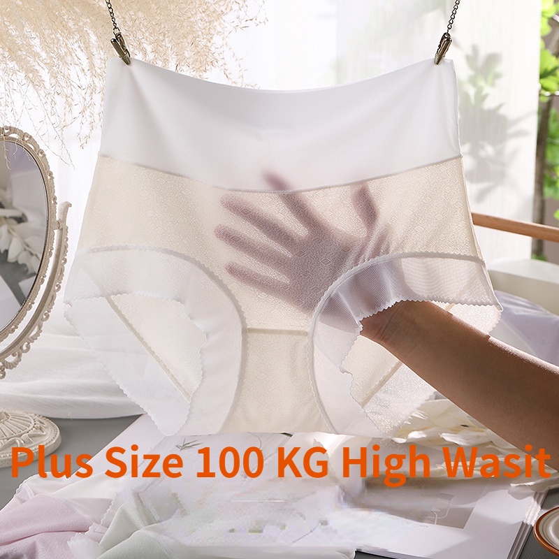Plus Size Women Panties Ice Silk Ultrathin 100 KG High Waist Large
