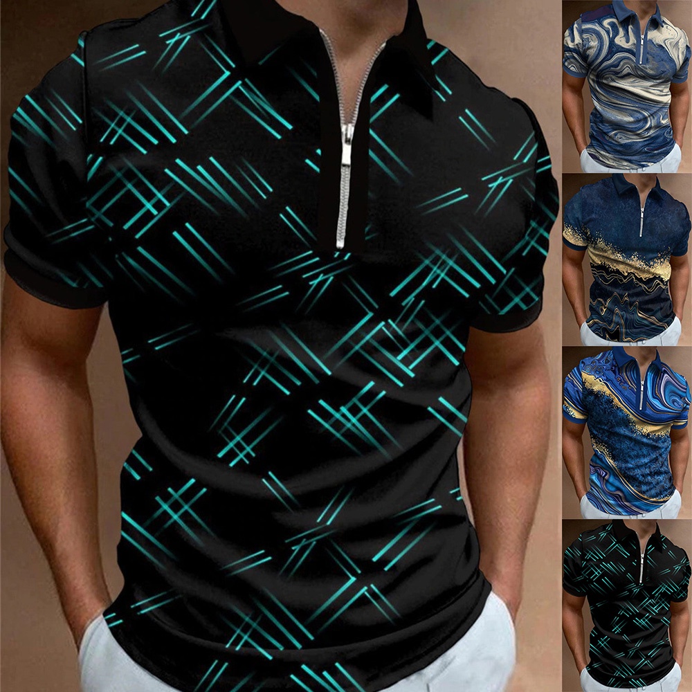 Men Polo Half Zipper  Sweatshirt Men's 3D Printing Pullover top