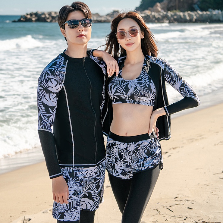 Couple Set Women Men Swimwear Long Sleeve Rash Guard and Leggings Plus Size  Swimsuit Diving Snorkeling Beach Surf Wear