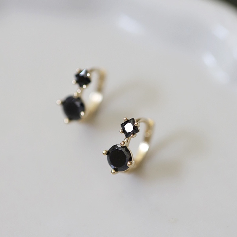 Natural Black Spinel Solid Silver S925 Stud Earring Women Classic Jewelry