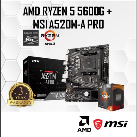 MSI A520M-A PRO A520 AM4 Motherboard + AMD RYZEN 3 / RYZEN 5 / RYZEN 7 ...